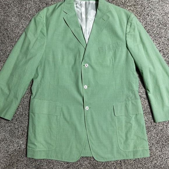 Polo Ralph Lauren Men’s XL Green & White Gingham Cotton Blazer Made in Italy